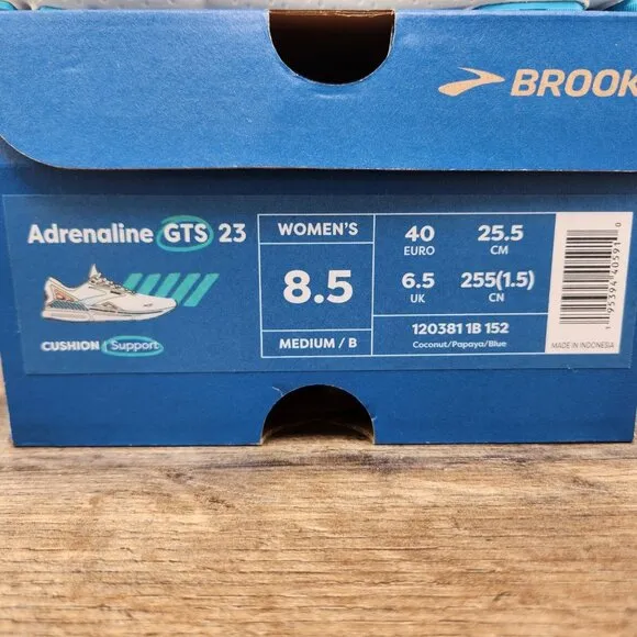 Brooks Adrenaline GTS 23 Size 8.5 Womens Coconut Papaya Blue White Running Shoes