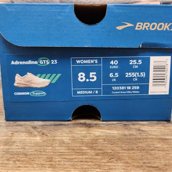 Brooks Adrenaline GTS 23 Size 8.5 Womens Crystal Grey White Beige Running Shoes
