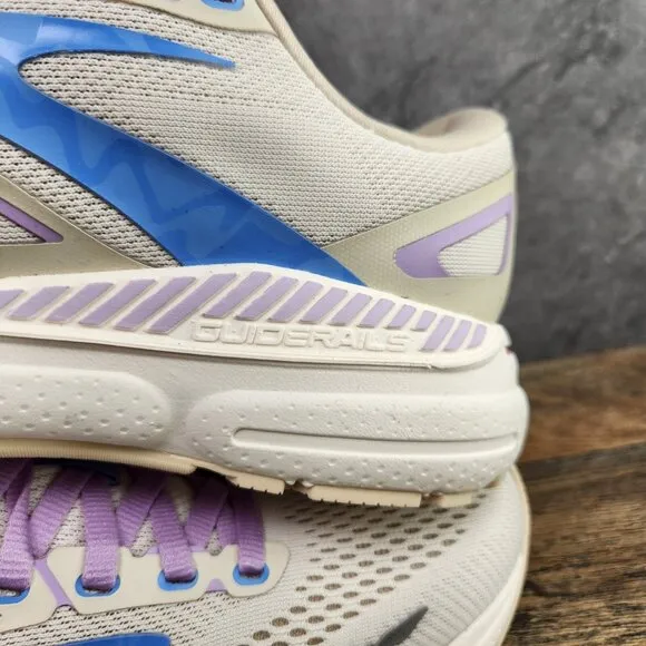 Brooks Adrenaline GTS 23 Sz 8.5 Womens Beige Ivory Purple Blue Running Shoes