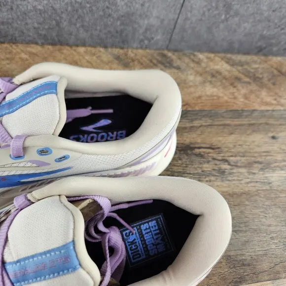 Brooks Adrenaline GTS 23 Sz 8.5 Womens Beige Ivory Purple Blue Running Shoes