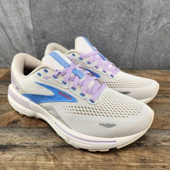 Brooks Adrenaline GTS 23 Sz 8.5 Womens Beige Ivory Purple Blue Running Shoes
