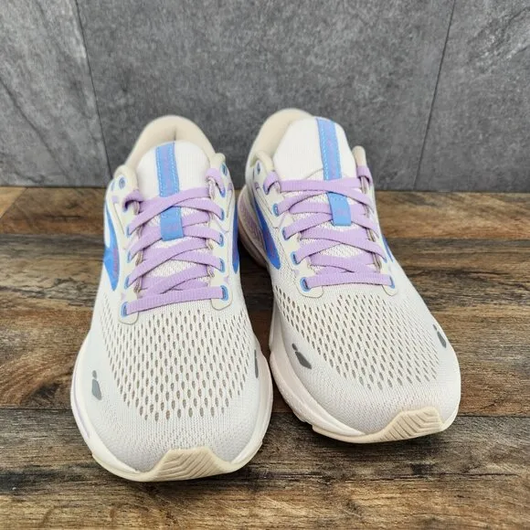Brooks Adrenaline GTS 23 Sz 8.5 Womens Beige Ivory Purple Blue Running Shoes