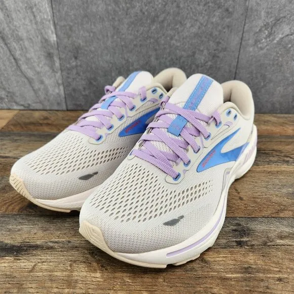 Brooks Adrenaline GTS 23 Sz 8.5 Womens Beige Ivory Purple Blue Running Shoes