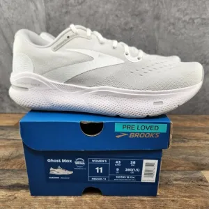 Brooks Ghost Max Size 11 Womens White Oyster Metallic Silver Running Shoes