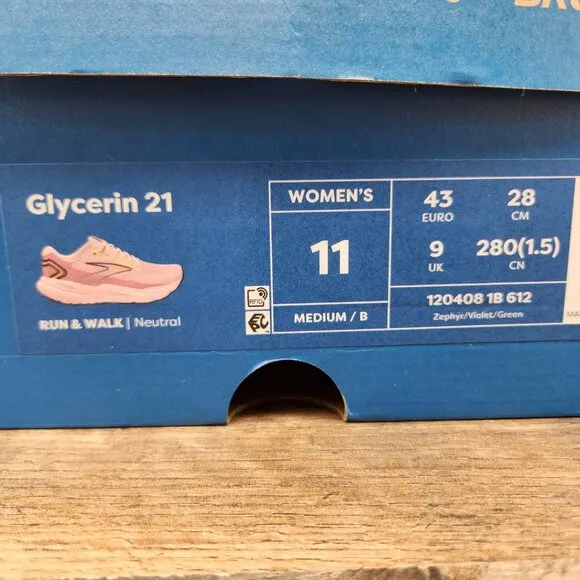 Brooks Glycerin 21 Sz 11 Womens Sz 10 Men Zephyr Violet Green Pink Running Shoes