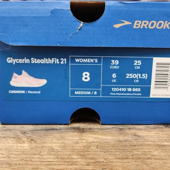 Brooks Glycerin StealthFit 21 Size 8 Womens Pink Marshmallow Running Shoes