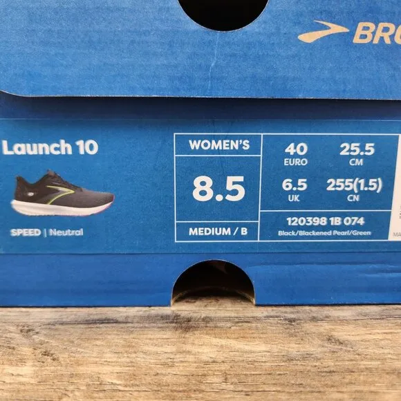 Brooks Launch 10 Size 8.5 Womens Black Blackened Pearl Green Grey Running Shoes