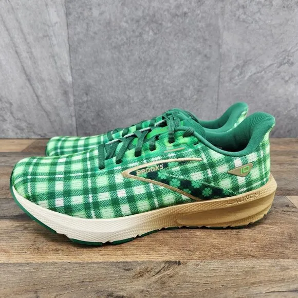 Brooks Launch 10 Size 9.5 Lucky Clover Mens Green St Patrick Running Shoes