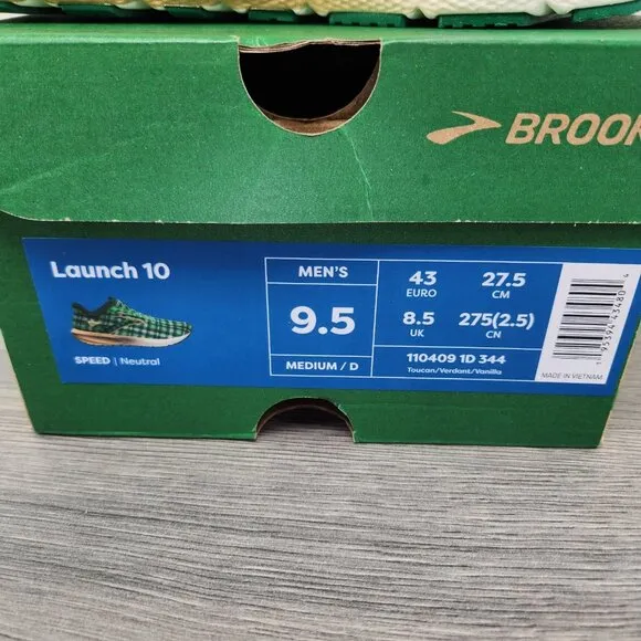 Brooks Launch 10 Size 9.5 Lucky Clover Mens Green St Patrick Running Shoes