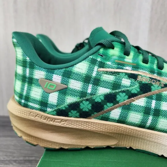 Brooks Launch 10 Size 9.5 Lucky Clover Mens Green St Patrick Running Shoes