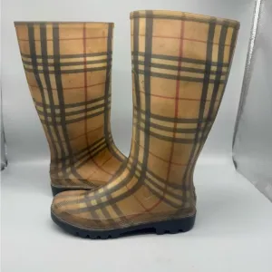 BURBERRY Haymarket Rain Boots Plaid Checkered Pattern Women Size 6
