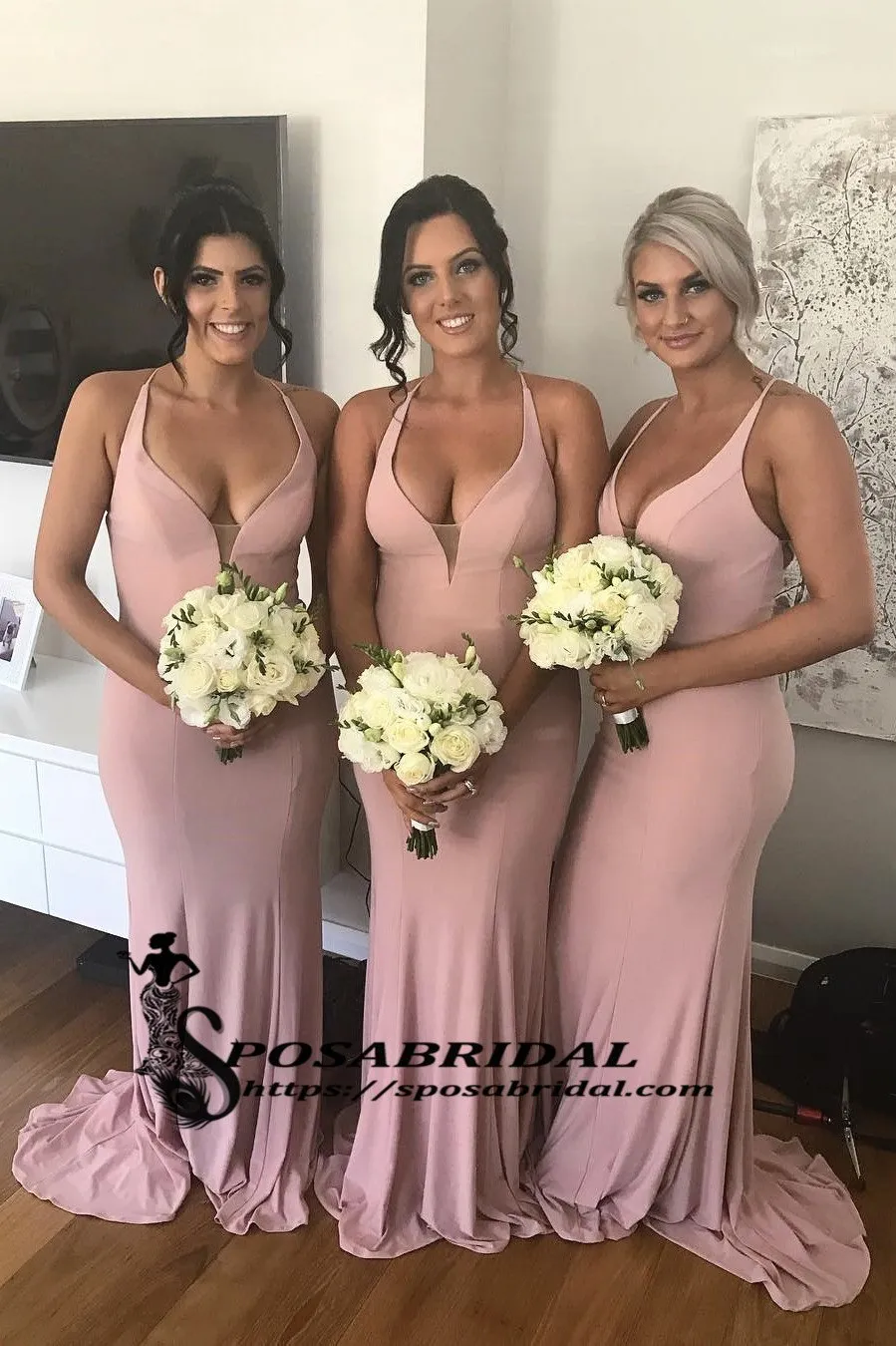 Burgundy Elegant Pink Mermaid Long Modest Cheap Bridesmaid Dresses, Open Back Party Dress, WG295