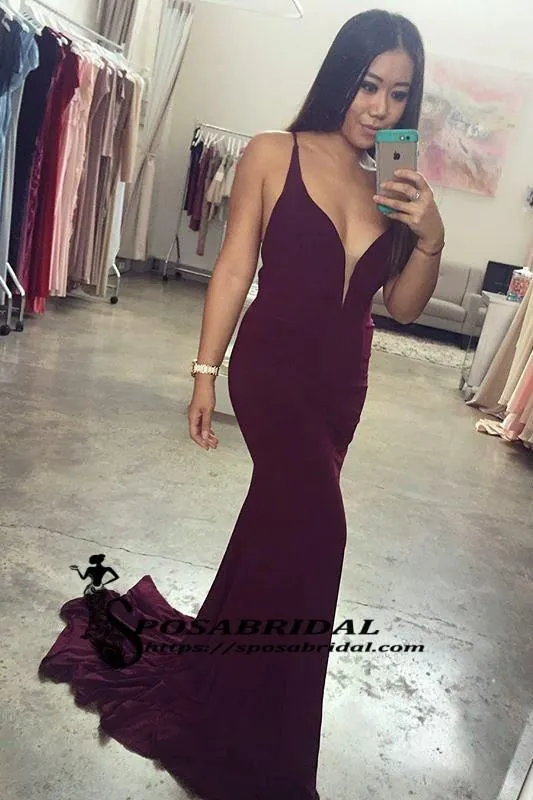 Burgundy Elegant Pink Mermaid Long Modest Cheap Bridesmaid Dresses, Open Back Party Dress, WG295