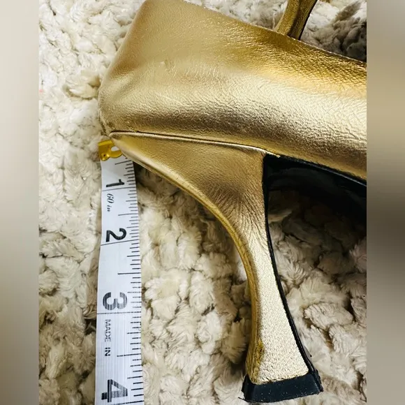 BY Far Made in Portugal Women Gold Leather Calfskin Pumps Heel Shoes Size 37/6.5
