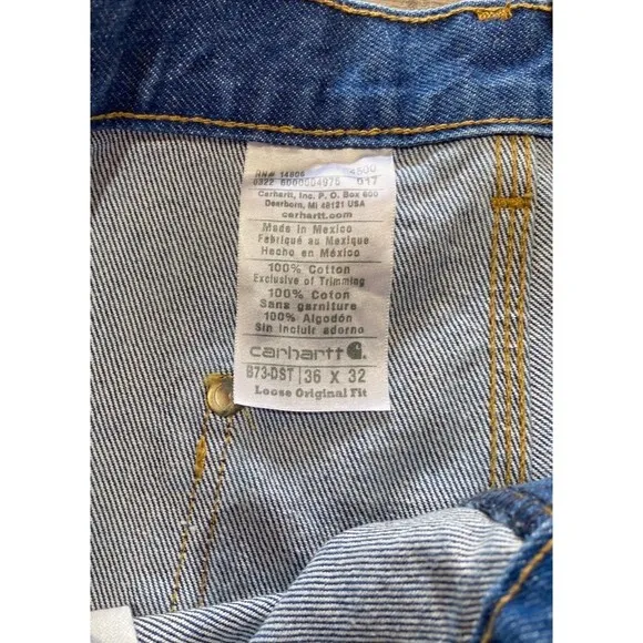 Carhartt B73 DST Mens 36X32 Double Knee Loose Fit Carpenter Blue Denim Jeans