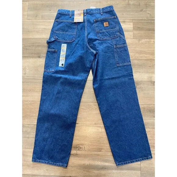 Carhartt B73 DST Mens 36X32 Double Knee Loose Fit Carpenter Blue Denim Jeans