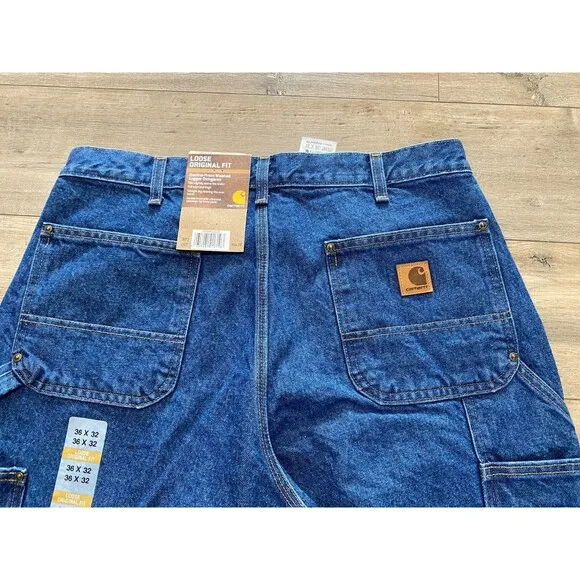 Carhartt B73 DST Mens 36X32 Double Knee Loose Fit Carpenter Blue Denim Jeans