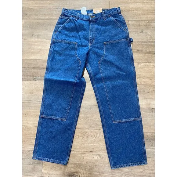 Carhartt B73 DST Mens 36X32 Double Knee Loose Fit Carpenter Blue Denim Jeans