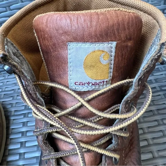Carhartt Men's Brown Leather  Steel Toe Safety Work Boots Size 12 M Distressed
