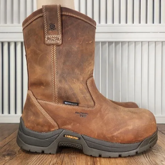 Carolina 10&quot; Waterproof EH Safety Toe Work Boots CA2520 Mens 8.5 D Brown Leather