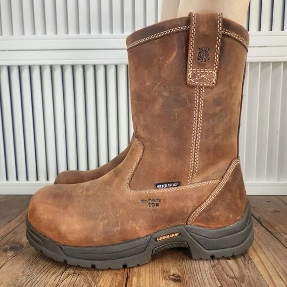 Carolina 10&quot; Waterproof EH Safety Toe Work Boots CA2520 Mens 8.5 D Brown Leather