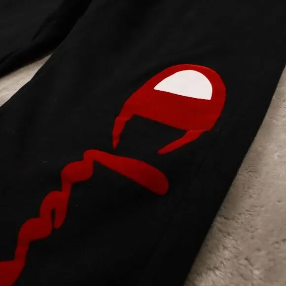 Champion Black Reverse‎ Weave Red Velvet Spellout Joggers size Large