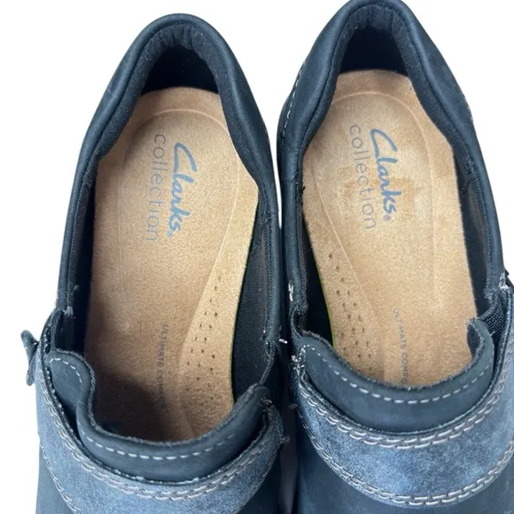 CLARKS COLLECTION Women's Roseville Slip-On Comfort Shoe Size 8.5 Black Leather