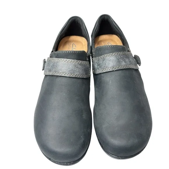 CLARKS COLLECTION Women's Roseville Slip-On Comfort Shoe Size 8.5 Black Leather