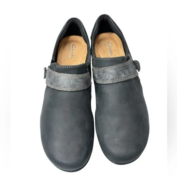 CLARKS COLLECTION Women's Roseville Slip-On Comfort Shoe Size 8.5 Black Leather