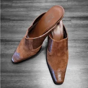Coach and Four Brown Leather and Suede Mules Womens Size 7.5
