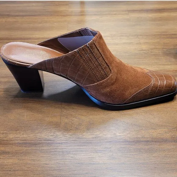 Coach and Four Brown Leather and Suede Mules Womens Size 7.5