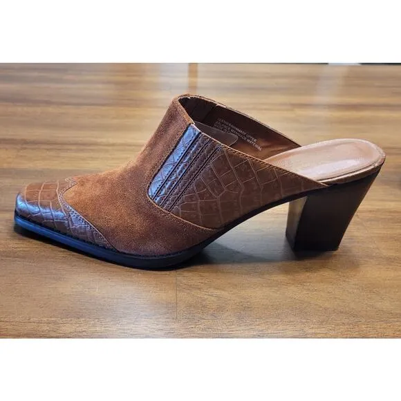 Coach and Four Brown Leather and Suede Mules Womens Size 7.5