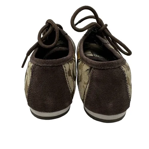 Coach Sneakers Women's Size 8.5 Yolanda lace Up Brown Monogram Gold