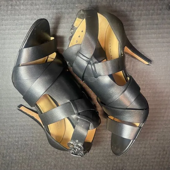 COACH STRAPPY LEATHER 3” HEELS 5.5M NEAR PERFECT
