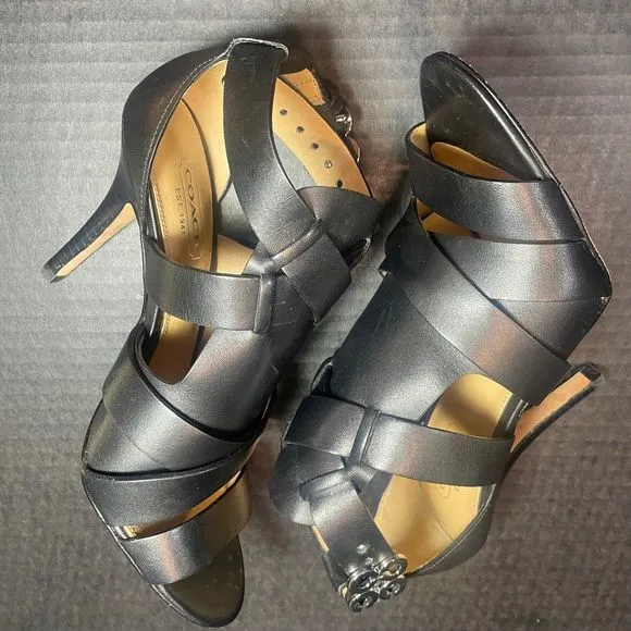 COACH STRAPPY LEATHER 3” HEELS 5.5M NEAR PERFECT