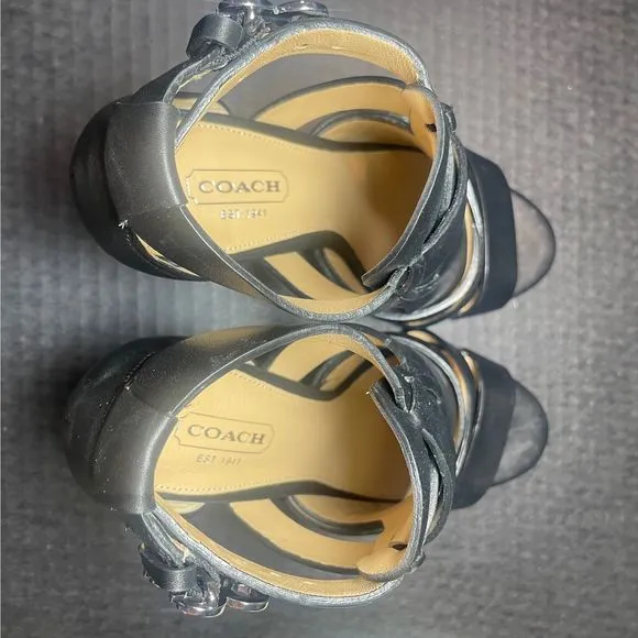 COACH STRAPPY LEATHER 3” HEELS 5.5M NEAR PERFECT