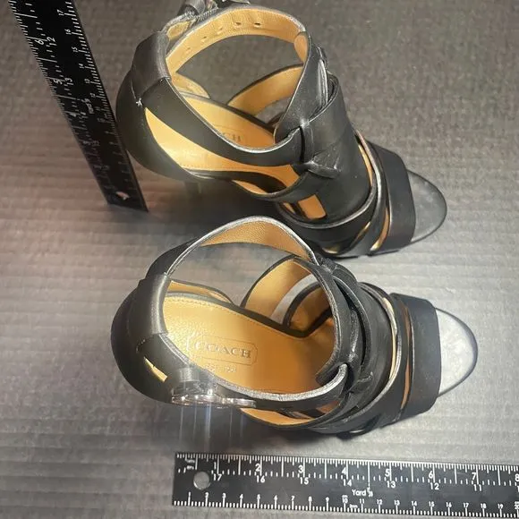COACH STRAPPY LEATHER 3” HEELS 5.5M NEAR PERFECT