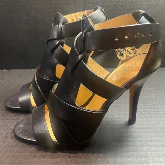 COACH STRAPPY LEATHER 3” HEELS 5.5M NEAR PERFECT