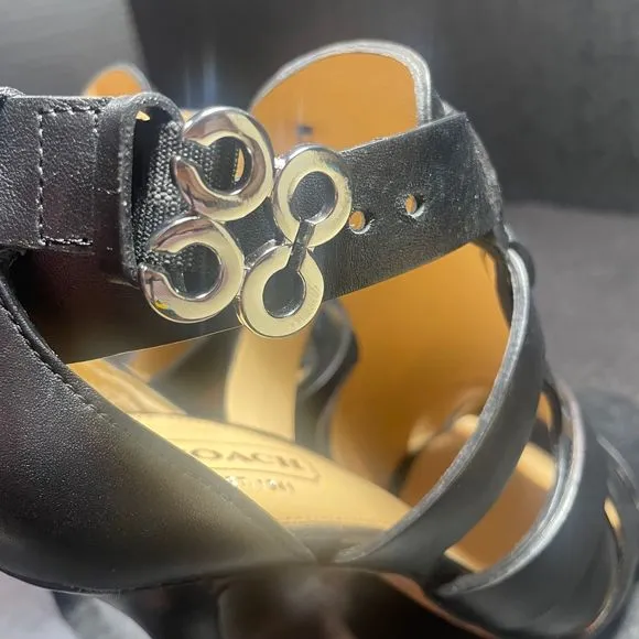 COACH STRAPPY LEATHER 3” HEELS 5.5M NEAR PERFECT