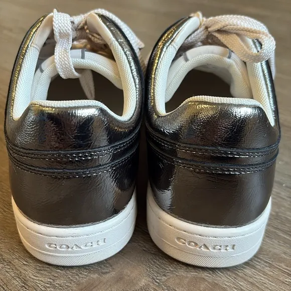 Coach Women's C201 Crinkle Silver Gunmetal Metallic Sneakers in Anthracite 39.5