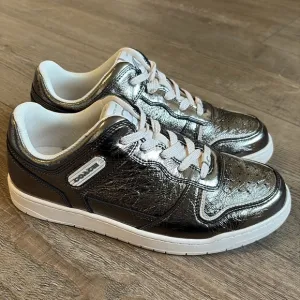Coach Women's C201 Crinkle Silver Gunmetal Metallic Sneakers in Anthracite 39.5