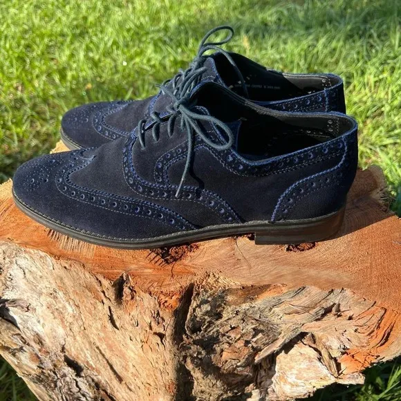 Cole Haan Cambridge Suede Wingtip Oxford Dress Shoes Blue C20792 Mens Size 8M