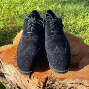 Cole Haan Cambridge Suede Wingtip Oxford Dress Shoes Blue C20792 Mens Size 8M