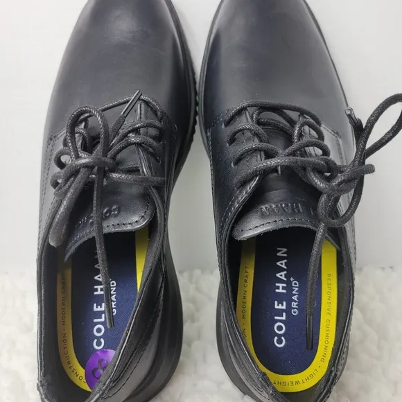 Cole Haan Grand  Plain Toe Men's 8.5 Oxford Black Leather Shoes C38222