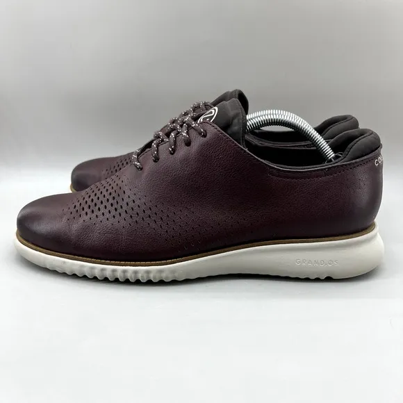 Cole Haan Lined Laser Wingtip Shoes Men Size 10 M Burgundy Leather Lace Comfort