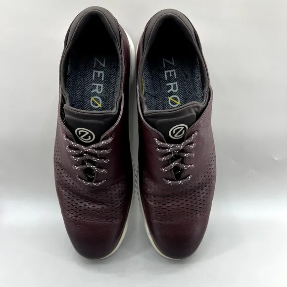 Cole Haan Lined Laser Wingtip Shoes Men Size 10 M Burgundy Leather Lace Comfort