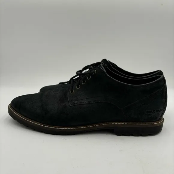 Cole Haan Men’s 11.5 Black Leather Nathan Plain Toe Lace Up Loafer Shoes