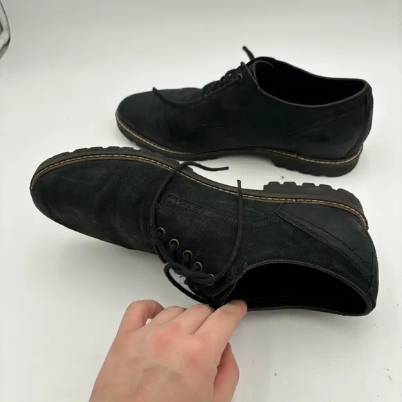 Cole Haan Men’s 11.5 Black Leather Nathan Plain Toe Lace Up Loafer Shoes