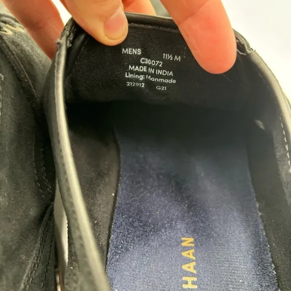 Cole Haan Men’s 11.5 Black Leather Nathan Plain Toe Lace Up Loafer Shoes