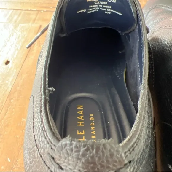 COLE HAAN Pebbled Black Leather C27088 Grand 0s Wingtip Loafer Shoes, Mens 12
